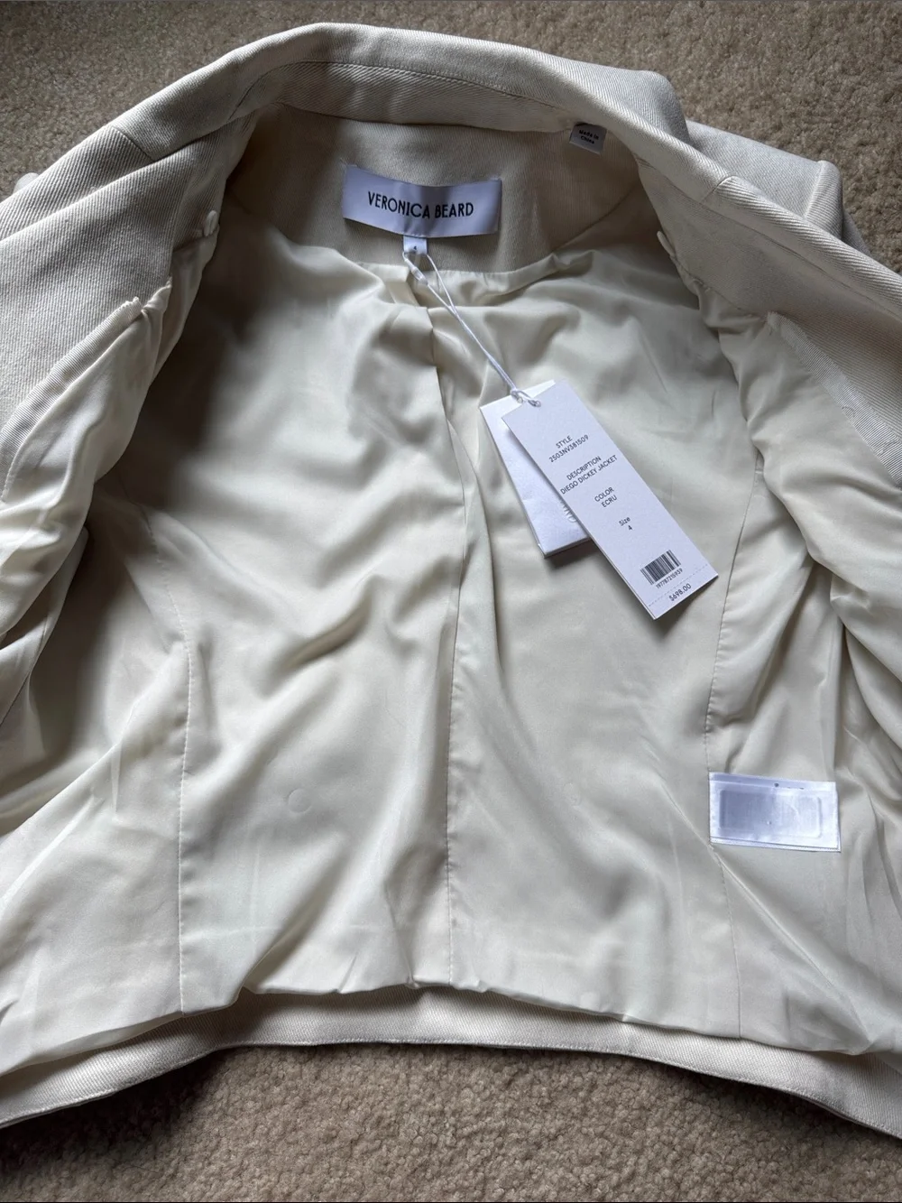 Veronica Beard Diego Dickey Jacket Ecru US 4